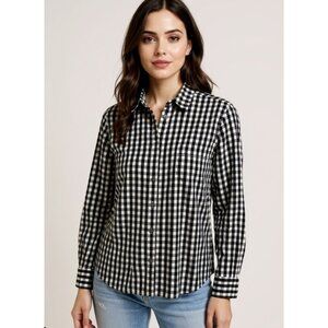 J. Crew Black & White Check Button Front Cotton Long Sleeve Blouse Size XXL